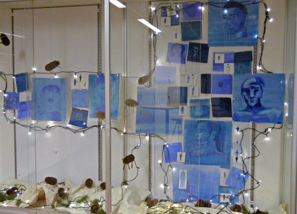 A stylised Finnish flag, created by the students of my school in 2013