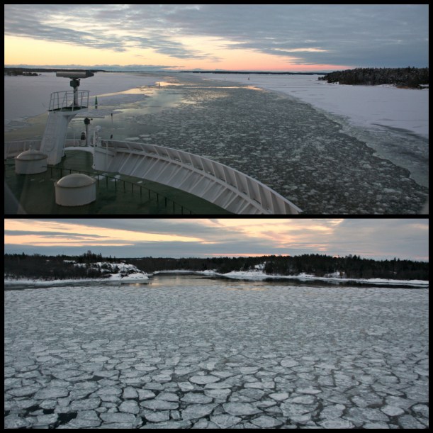 Sunrise and sunset from the ferry deck in January 2016